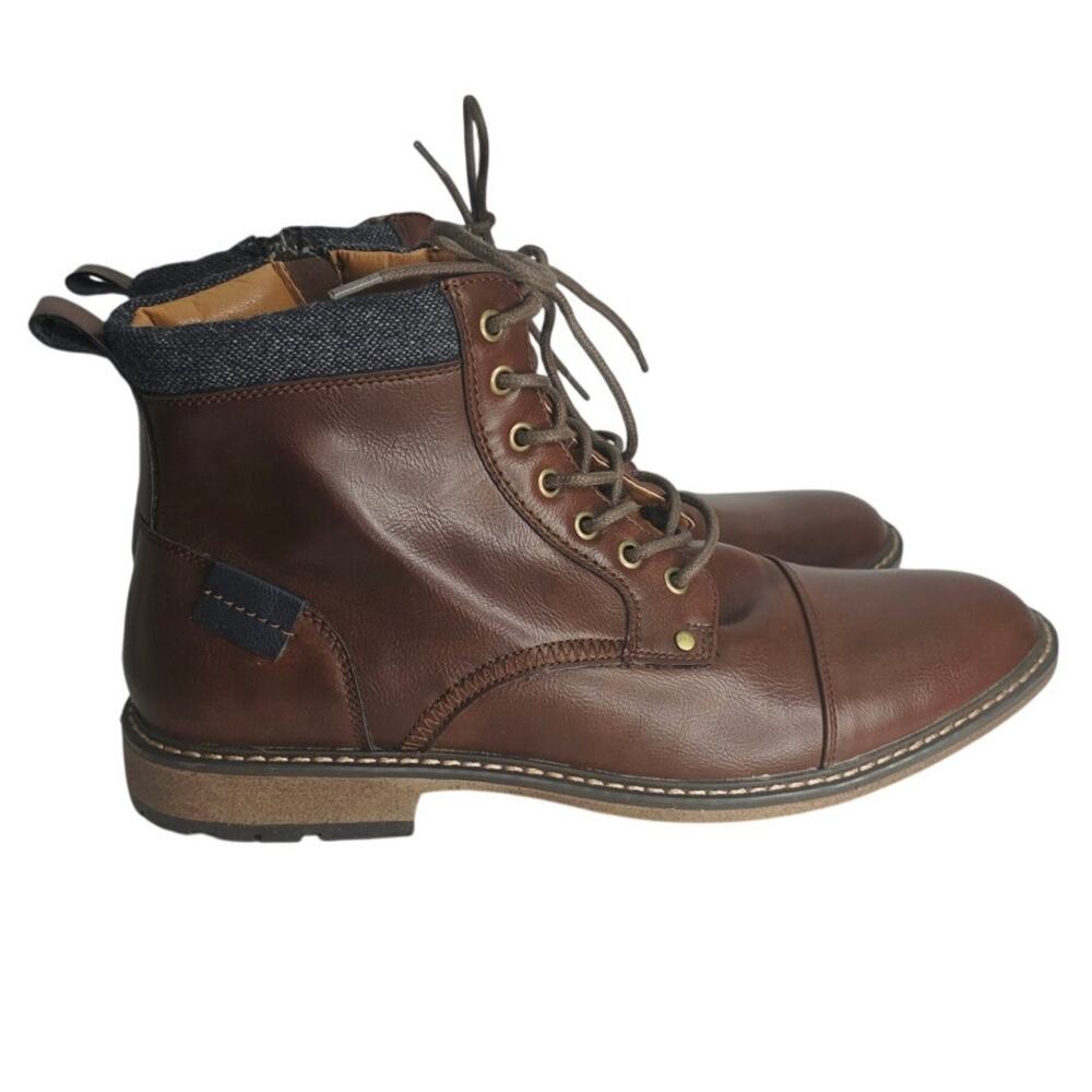 Madden M-Brady Men's Brown Boots Size 10 Lace Up Side Zip Cap Toe Casual
